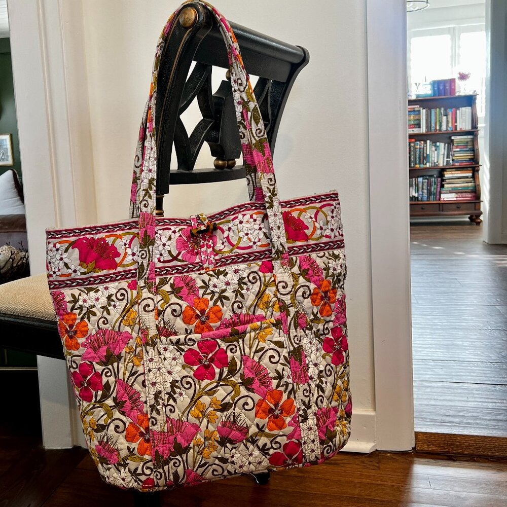 Vera Bradley 14" Tea Garden Tote Bag, Gray and Pink Floral